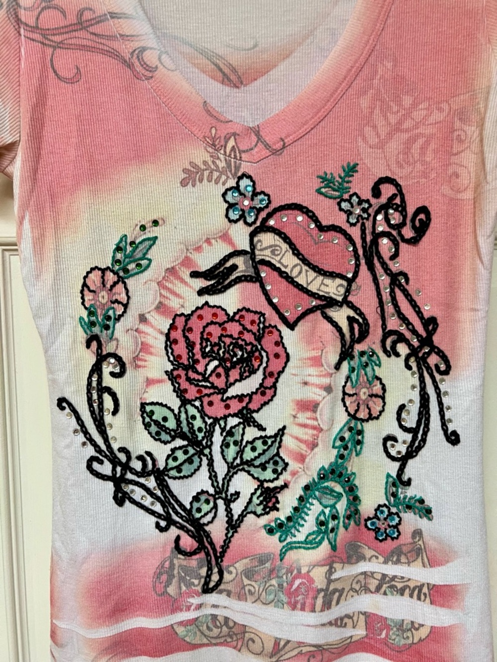 Vintage Y2K embroidered dress in the style of Ed Hardy